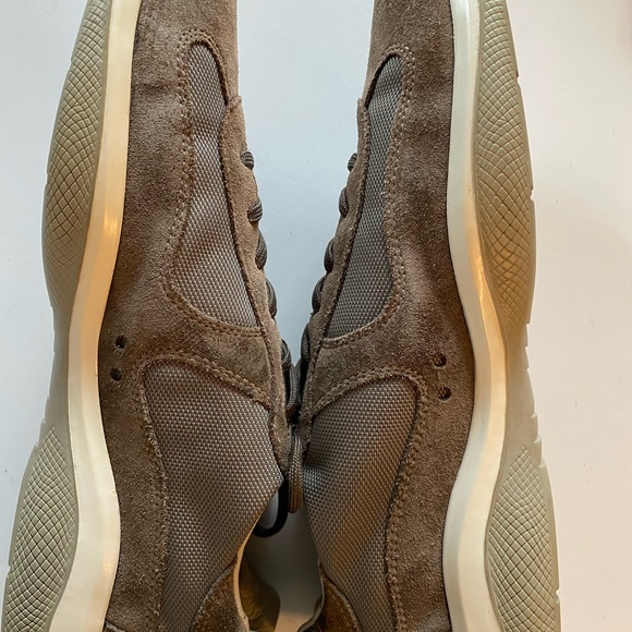 PRADA AMERICAS CUP SNEAKERS OLIVE SUEDE/MESH LOGO TONGUE/HEEL/INSOLE 10.5 EXCELL - Picture 10 of 16